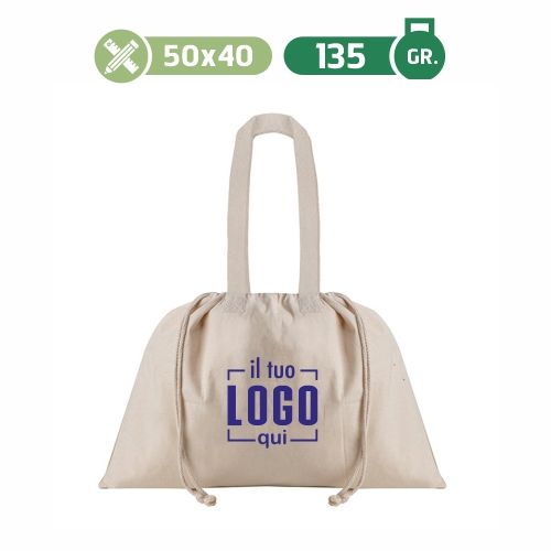 Borsa in Cotone 50x40 Doppia Corda di Chiusura e Capiente Personalizzata Ideale come Shopper per Mare e Promozionale