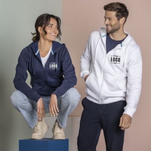 Felpa con Cappuccio in Tessuto Riciclato e Certificato Unisex con Cappuccio e Full Zip Personalizzata Ideale come Articolo Promozionale