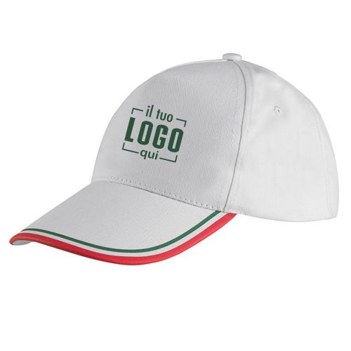 Berretto 5 Pannelli Cotone Visiera Tricolore Italia| Personalizzato