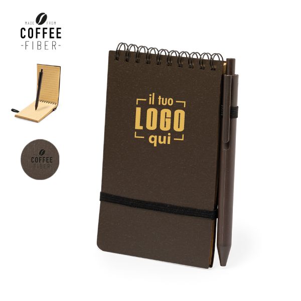 Set Taccuino 70 Pagine e Penna in Fibra di Caffè Personalizzato Ideale come Gadget Ecosostenibile-Pacam