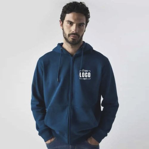 Felpa Unisex con Cappuccio Full Zip a Doppio Strato in Cotone Organico Personalizzata Perfetta come Articolo Promozionale