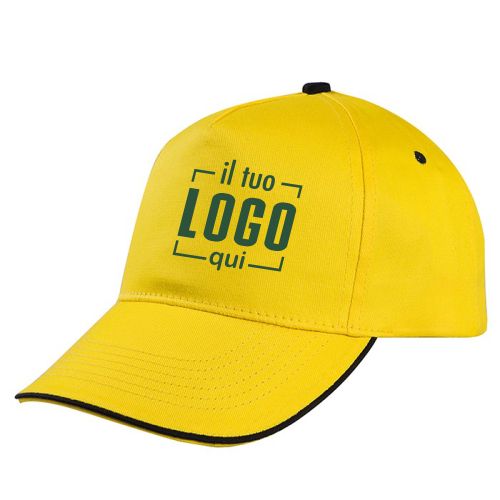 Berretto 5 Pannelli Cotone Visiera con Piping a Contrasto| Personalizzato