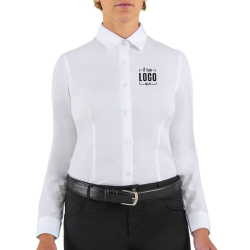 Camicia Bianca da Donna Manica Lunga in Poliestere Vestibilità Regolare Chiusura a Bottoni Personalizzata Ideale per Uffici, Receptionist