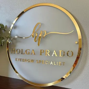 Insegna in Plexiglass Opalino e Dibob Oro Specchiato