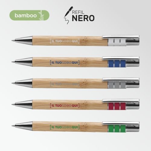Penna a sfera in bamboo con rifiniture gommate | Personalizzata