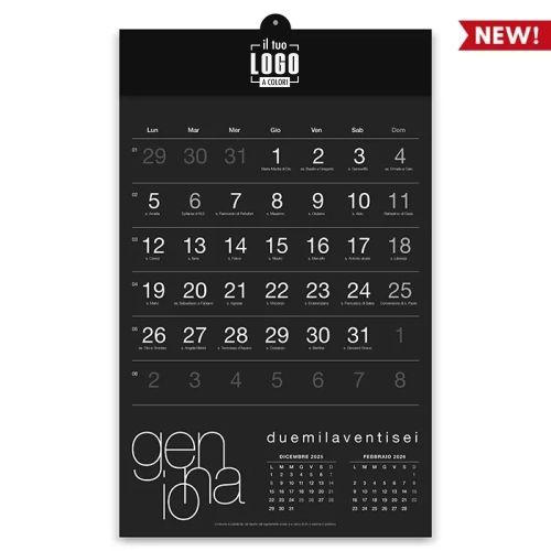 Calendario Mensile 2026 | Testata Rinforzata 31×8 cm Personalizzabile | OLANDESE BLACK