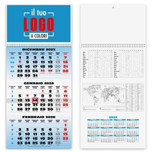 Calendario Mensile Trittico 2026 | Testata Termosaldata 29×9 cm | SPIRAL
