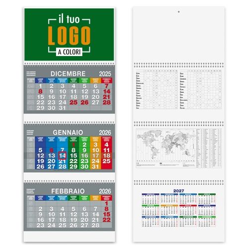 Calendario Trittico 2027 | Testata Cartoncino Lusso 31×20 cm | SPIRAL COLOR