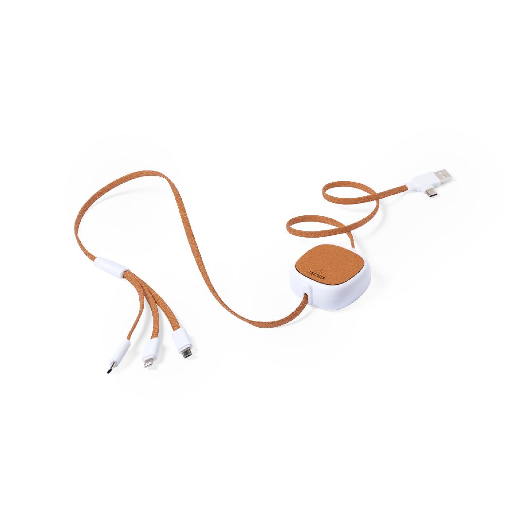 Cavo di Ricarica Estensibile in Pelle e ABS Riciclati Personalizzato Ideale come Gadget Promozionale