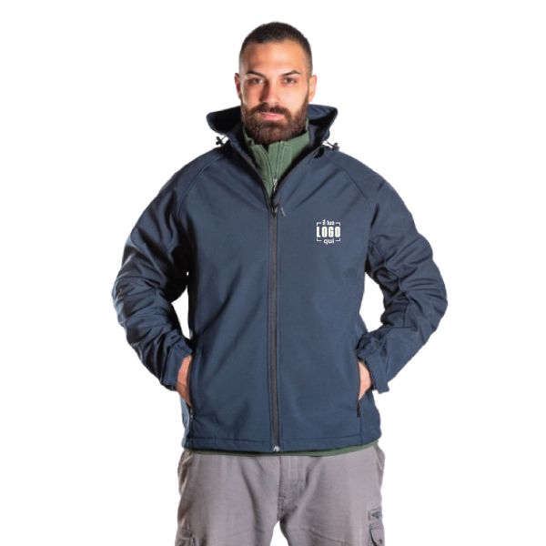 Giacca Uomo Ergonomica in Soft Shell 3 Strati con Cappuccio, Impermeabile, Traspirante Personalizzata - GALE-PAYPER