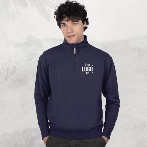 Felpa Uomo con Collo a Lupetto, Zip Corta in Poliestere e Cotone Personalizzata Perfetta come Articolo Promozionale-COMFORT