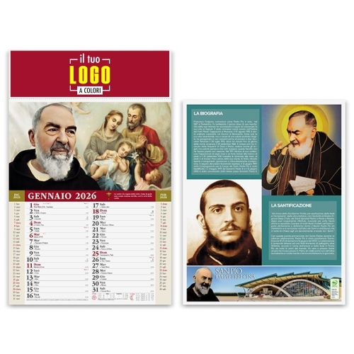 Calendario Illustrato 2026 | Mensile Testata 30×9 cm Personalizzabile | SAN PIO
