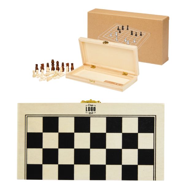 Scacchi in Legno di Pino da 32 Pezzi con Custodia in Legno Personalizzati Perfetti come Omaggio Promozionale, Eventi-King