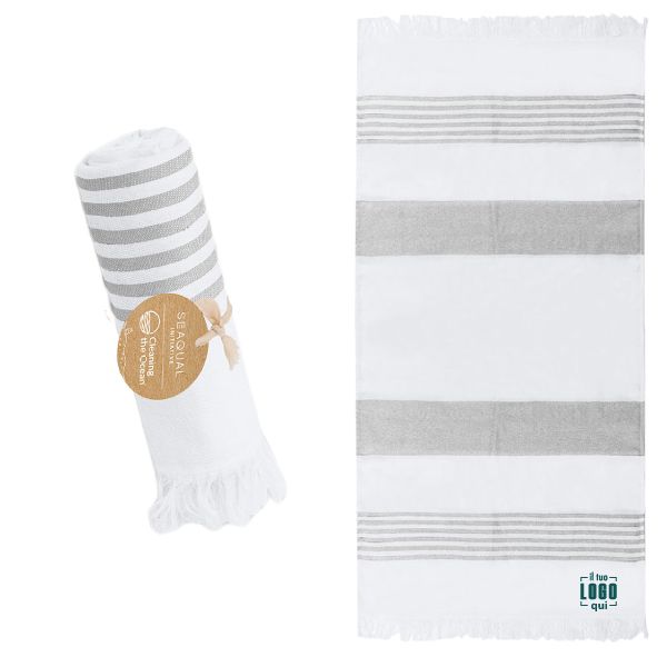 Asciugamano a Righe e Frange Morbido e Sostenibile in Cotone e Poliestere Riciclato Personalizzato Perfetto come Articolo Promozionale-TIRLING