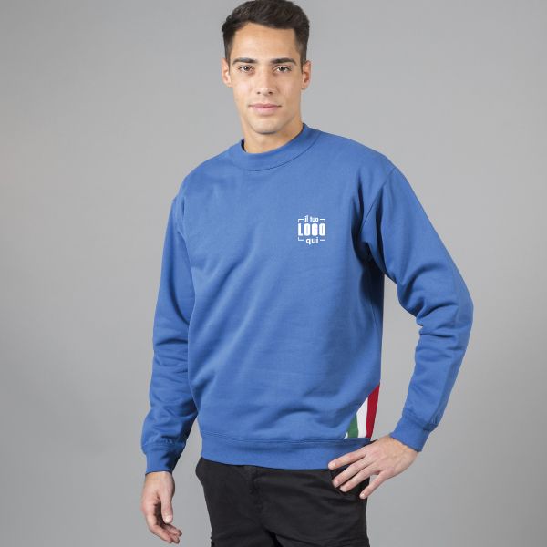 Felpa Uomo a Girocollo in Cotone con Dettaglio Bandiera Italiana sul Fianco Personalizzata Ideale come Capo Sport-Felpa Bologna
