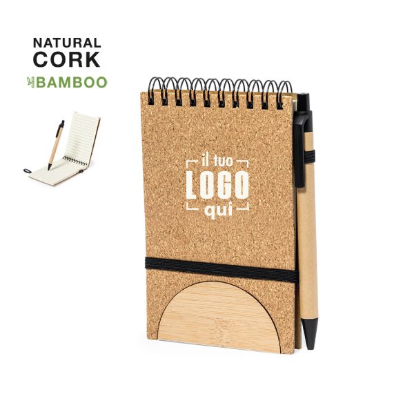Taccuino da 80 Fogli in Sughero e Bambù con Supporto per Smartphone Personalizzato Perfetto come Gadget Sostenibile