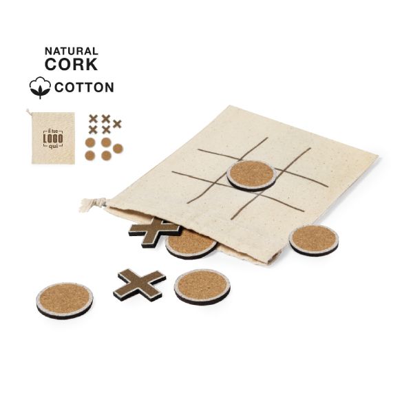 Gioco Tris in Sughero con Sacchetto di Cotone Personalizzato Ideale come Articolo da Regalo, Omaggio Eventi-Fornot