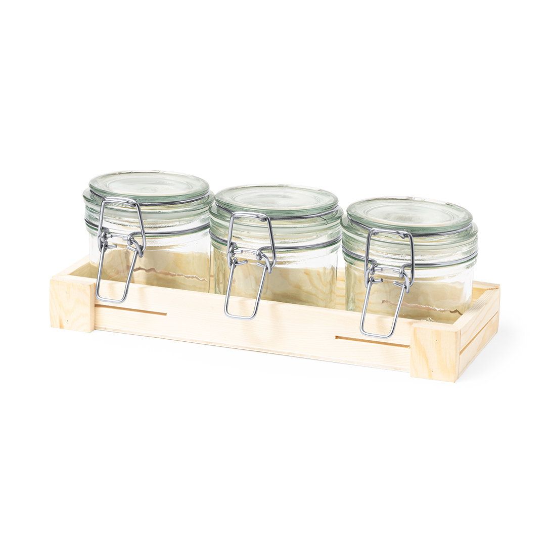 Set di 3 Barattoli in Vetro da Cucina con Capacità da 230ml con Vassoio di Legno Personalizzati Ideali come Idea Regalo