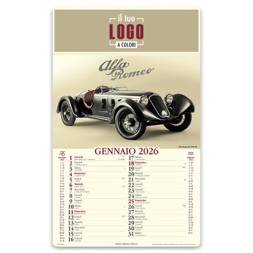 Calendario Illustrato Mensile 2026 | Testata 31×10,5 cm – Personalizzabile | MILLE MIGLIA