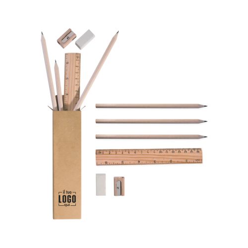 Set matite e righello in legno con astuccio ecologico | Personalizzato