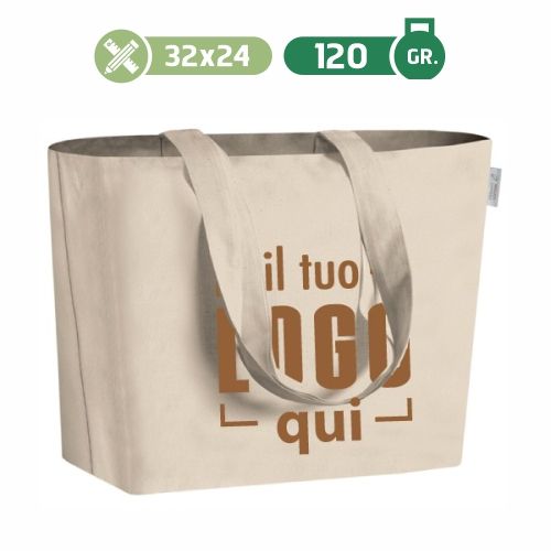 Capiente Borsa in Cotone Organico 32x24 cm con Manici Lunghi Personalizzata Perfetta come Articolo Mare-MINA