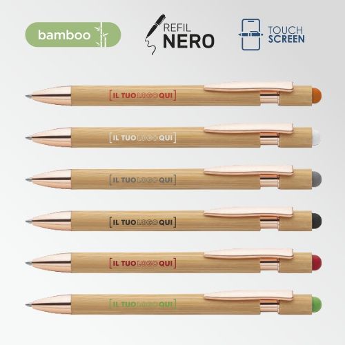 Penna in bamboo con touch e oro rosa | Personalizzata