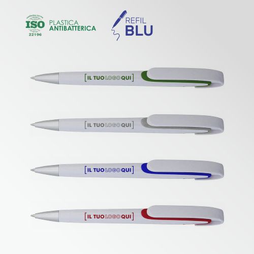 Penna Tricolore con Clip Curva e Fusto Bianco | Personalizzata - KLINCH