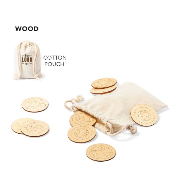 Gioco per Sensibilizzare all'Ambiente con 24 Fish in Legno e Sacchetto Personalizzato in Cotone-Lauby