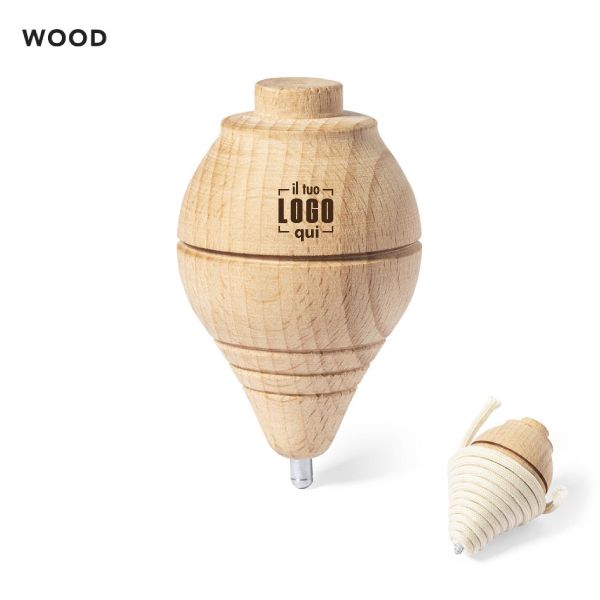 Trottola in Legno Robusto con Corda in Cotone 120 mt Personalizzata Fantastica come Ricordo per Feste-Gupy