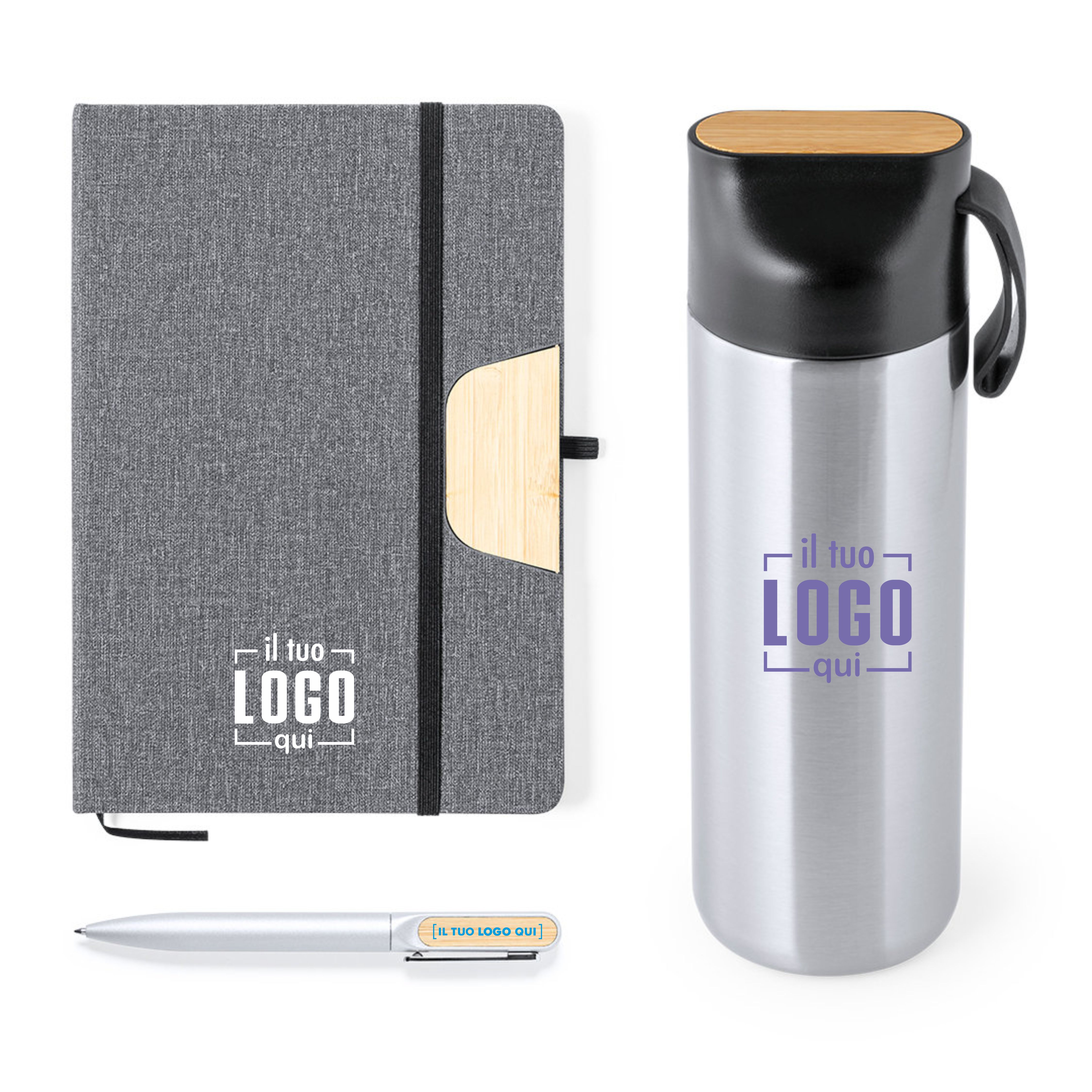 Elegante Set da Ufficio con Thermos 640ml, Blocco Note e Penna Coordinata Personalizzato Perfetto come Idea Regalo
