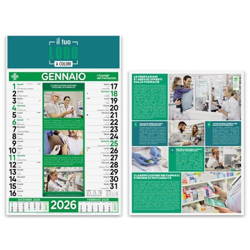 Calendario Illustrato 2026 | Testata 30×9 cm Personalizzato | FARMACIA