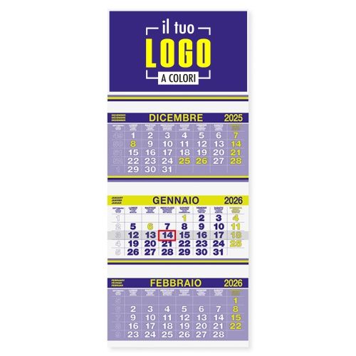 Calendario Trittico Fluo | Testata Rinforzata 33×20 cm Personalizzabile | TRIO FLUO