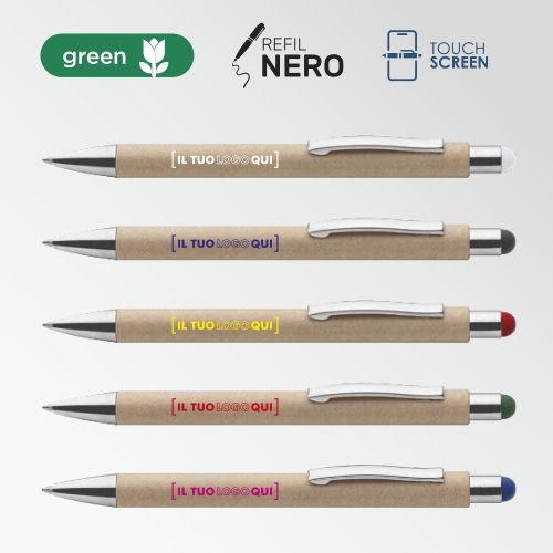 Penna touch in carta ecologica con finiture cromate | Personalizzata