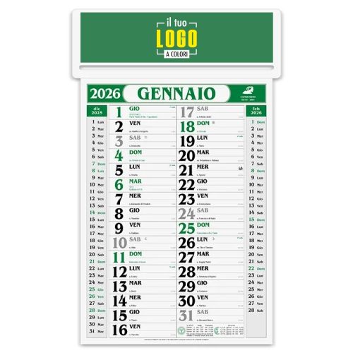 Calendario Olandese 2026 | Testata 34,5×13 cm Rinforzata Personalizzabile | PASSAFOGLIO