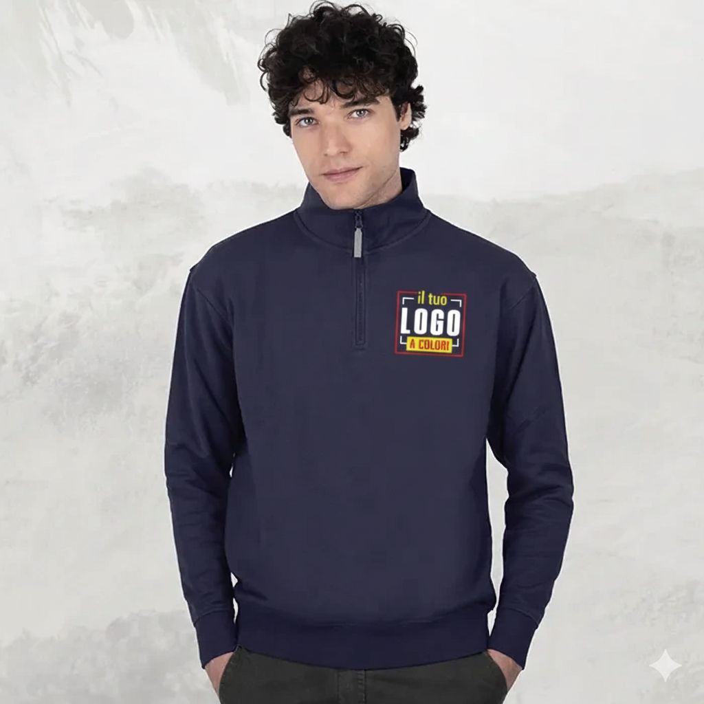 Felpa Uomo con Collo a Lupetto, Zip Corta in Poliestere e Cotone Personalizzata Perfetta come Articolo Promozionale-COMFORT