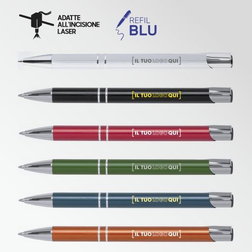 Penna bicolore in alluminio | Refill blu e dettagli argento | Personalizzata