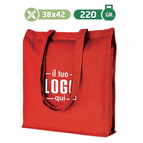 Borsa Shopping Soffietto Manici Lunghi Cotone Pesante 38x42