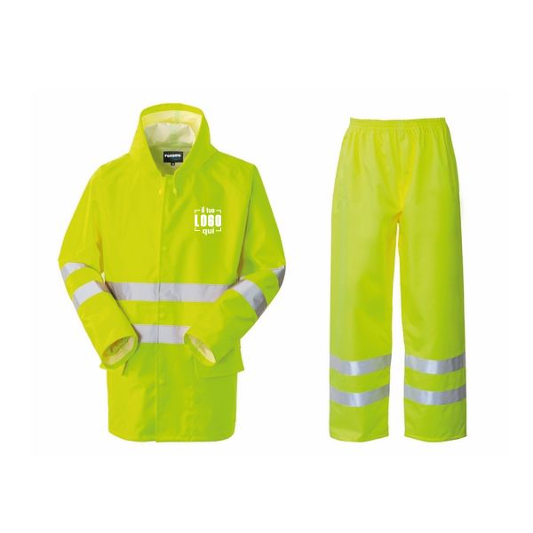Completo Coordinato Giacca e Pantalone Anti Pioggia Alta Visibilità Personalizzato - Rossini