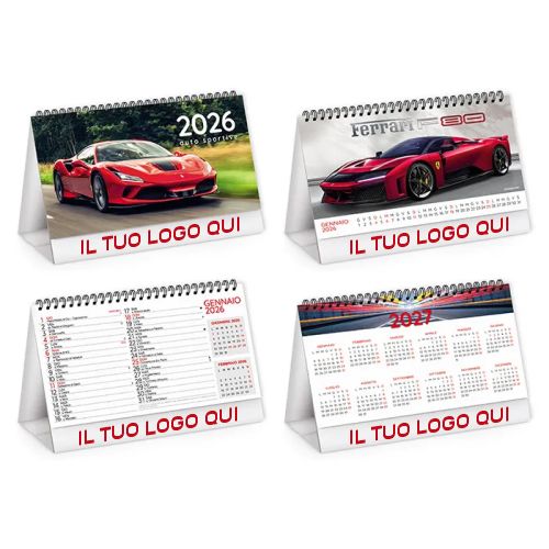 Calendarietto Illustrato da Tavolo 2026 | Spiralato 13 Fogli – Personalizzabile | AUTO SPORTIVE