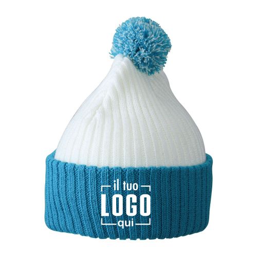 Cappellino Bicolore Trendy con Pompon in Poliacrilico Personalizzato
