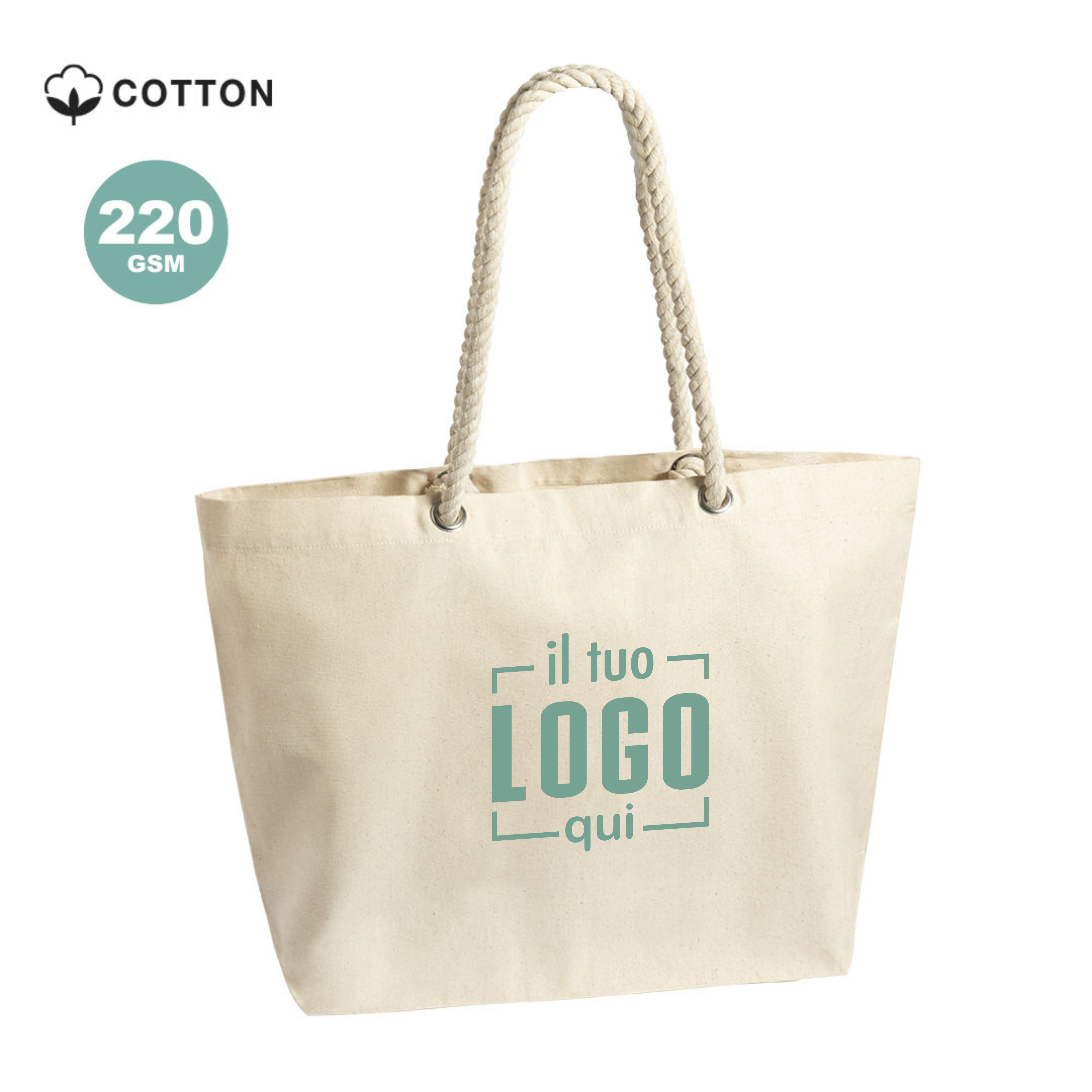 Maxi Borsa 55x39 CM in Robusto Cotone Manici Bianchi Personalizzata Ideale come Gadget Mare, Piscina