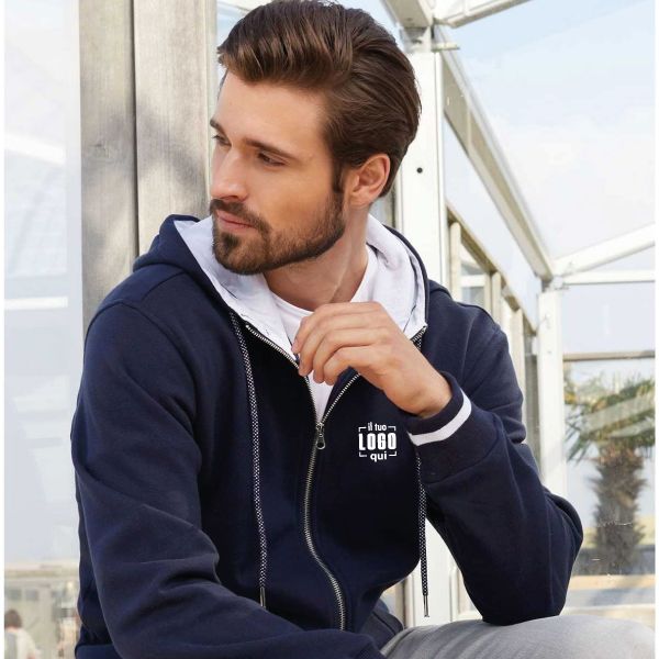 Giacca con Cappuccio Full Zip a Due Strati in Cotone con Interno Caldo Personalizzata Ideale come Capo promozionale