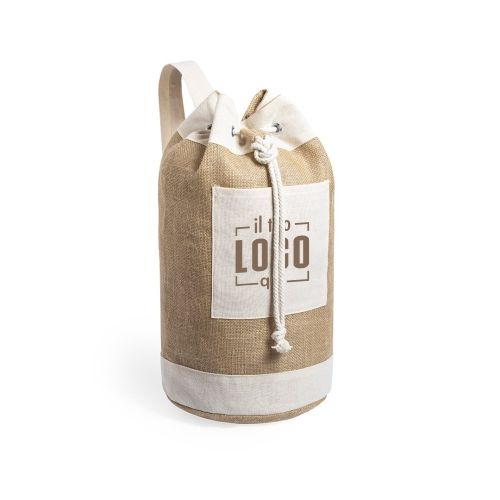 Sacca Multiuso in Iuta e Dettagli in Cotone con Tracolla Regolabile Personalizzata Ideale come Gadget Mare, Promozionale-Lopso