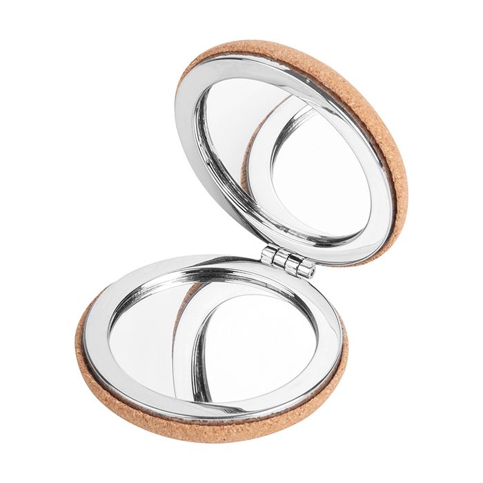 Specchietto da borsa di forma circolare in sughero del diametro di 6 cm personalizzato di ottima qualità