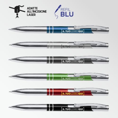 Penna bicolore in alluminio con dettagli argento | Personalizzata