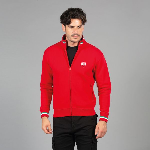 Felpa Uomo Full Zip in Cotone con Profili al Collo e Polsi Tricolore Personalizzata Ideale per lo Sport-VENEZIA