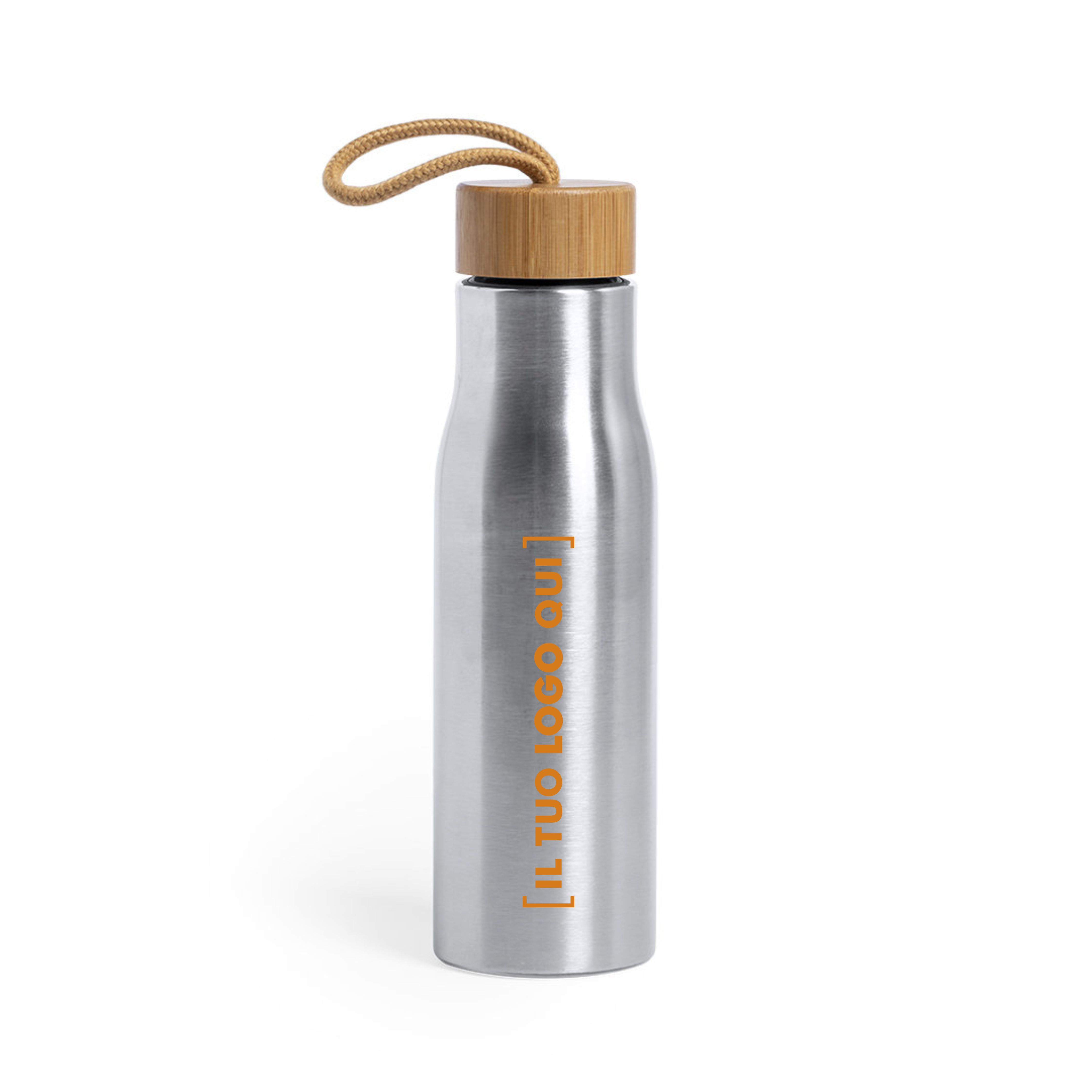 Borraccia in Acciaio e Bamboo da 600 ml Personalizzata Ideale come Gadget Promozionale