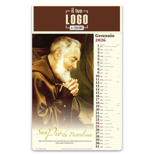 Calendario Illustrato Mensile 2026 | Personalizzabile – Testatina 31×10,5 cm | SAN PIO