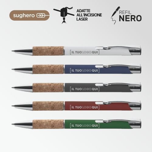 Penna a sfera in metallo con fusto gommato e sughero  | Personalizzata