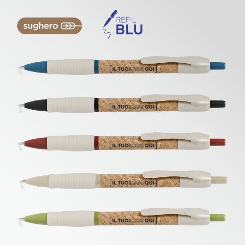 Penna eco in sughero e fibra di grano con pulsante | Personalizzata